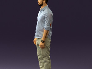 man in blue top white jeans 0437 3D Model
