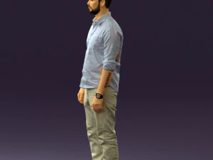 man in blue top white jeans 0437 3D Model