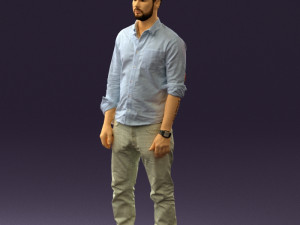 man in blue top white jeans 0437 3D Model