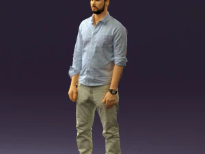 man in blue top white jeans 0437 3D Model
