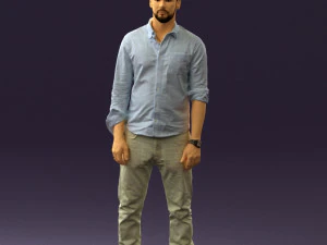 man in blue top white jeans 0437 3D Model