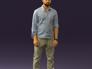 man in blue top white jeans 0437 3D Model