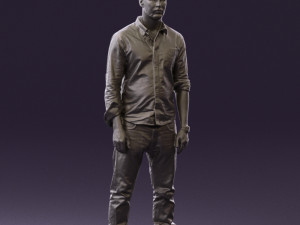man in blue top white jeans 0437 3D Model