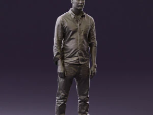 man in blue top white jeans 0437 3D Model