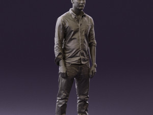 man in blue top white jeans 0437 3D Model