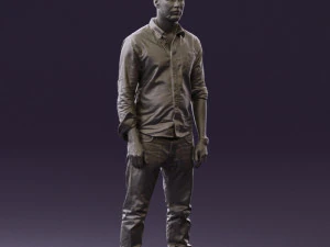 man in blue top white jeans 0437 3D Model