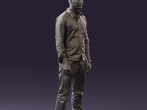 man in blue top white jeans 0437 3D Model