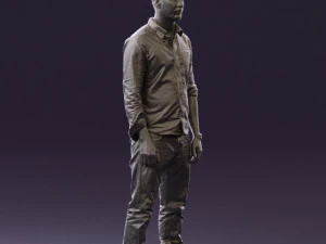 man in blue top white jeans 0437 3D Model