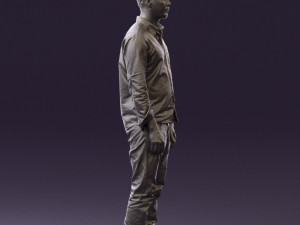man in blue top white jeans 0437 3D Model