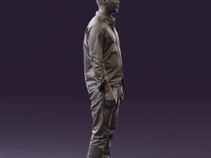 man in blue top white jeans 0437 3D Model