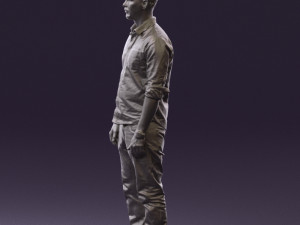 man in blue top white jeans 0437 3D Model