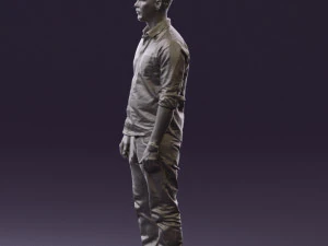 man in blue top white jeans 0437 3D Model