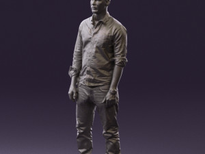 man in blue top white jeans 0437 3D Model