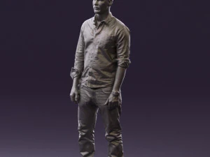 man in blue top white jeans 0437 3D Model