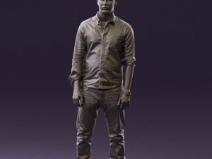 man in blue top white jeans 0437 3D Model