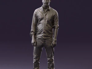 man in blue top white jeans 0437 3D Model
