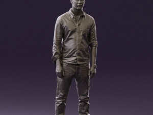 man in blue top white jeans 0437 3D Model