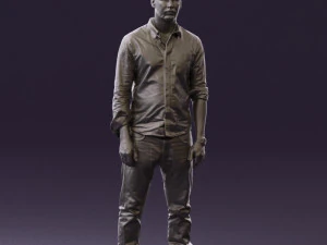 man in blue top white jeans 0437 3D Model