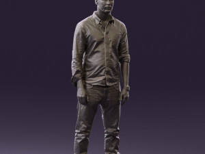 man in blue top white jeans 0437 3D Model
