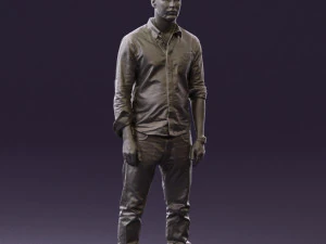 man in blue top white jeans 0437 3D Model