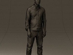 man in blue top white jeans 0437 3D Model