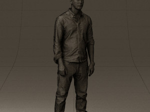 man in blue top white jeans 0437 3D Model