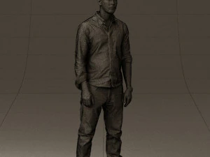 man in blue top white jeans 0437 3D Model