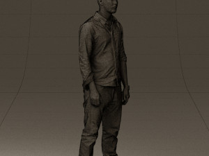 man in blue top white jeans 0437 3D Model