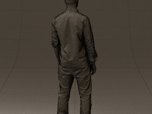 man in blue top white jeans 0437 3D Model