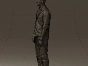 man in blue top white jeans 0437 3D Model