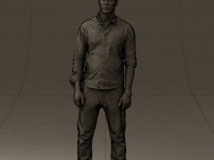 man in blue top white jeans 0437 3D Model