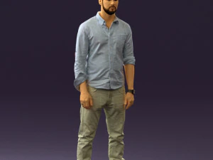 穿蓝色上衣白色牛仔裤的男人 0437 3D 打印准备就绪 3D 打印模型