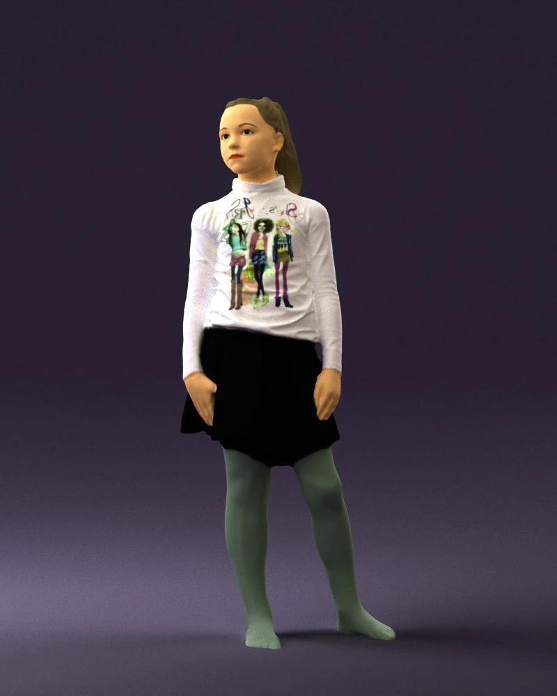 girl in white shirt black skirt 0436 3d print ready 3D Print Model .c4d .max .obj .3ds .fbx .stl .blend 