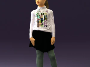 M&auml;dchen in wei&szlig;em Hemd und schwarzem Rock 0436 3D-Druck bereit 3D Druckmodell