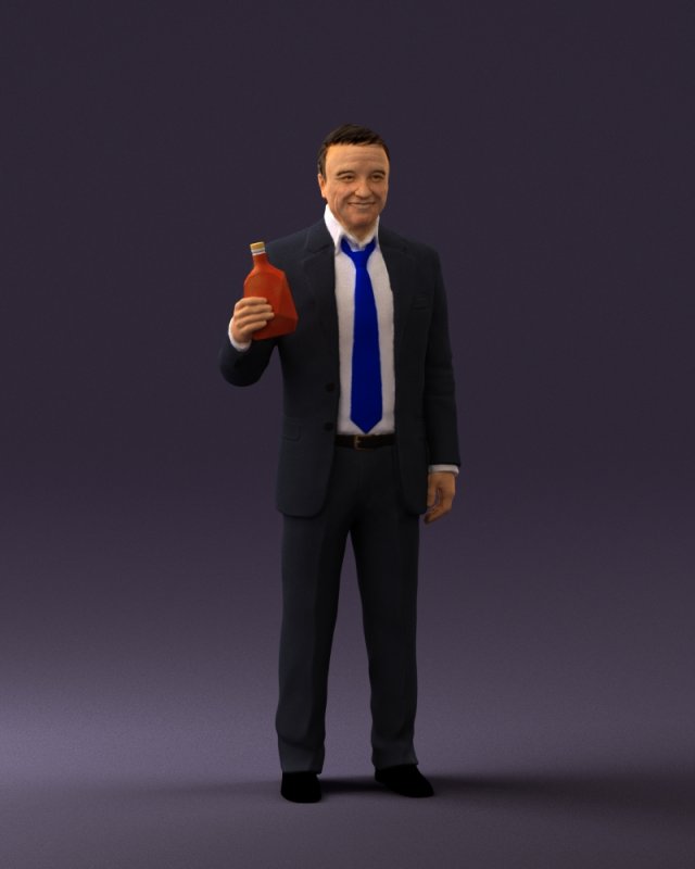 man in dark blue suit bottle smile 0552 3D Model .c4d .max .obj .3ds .fbx .stl .blend 