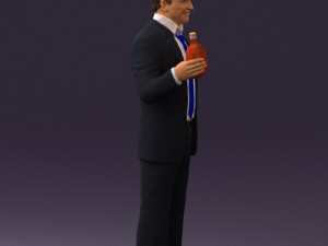 man in dark blue suit bottle smile 0552 3D Model