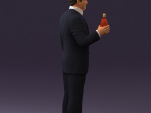 man in dark blue suit bottle smile 0552 3D Model