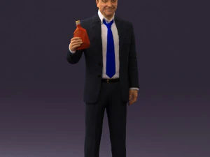 穿深蓝色西装的男人瓶子微笑 0552 3D 打印准备就绪 3D 打印模型