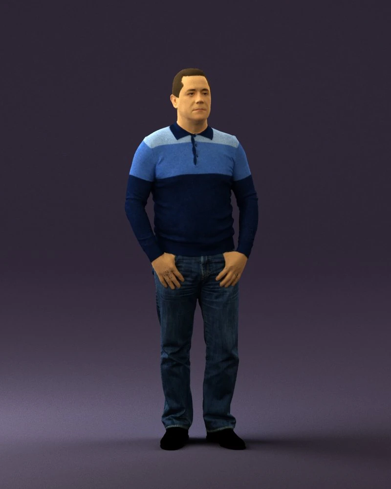 man in blue colored polo 0551 3D Model .c4d .max .obj .3ds .fbx .stl .blend