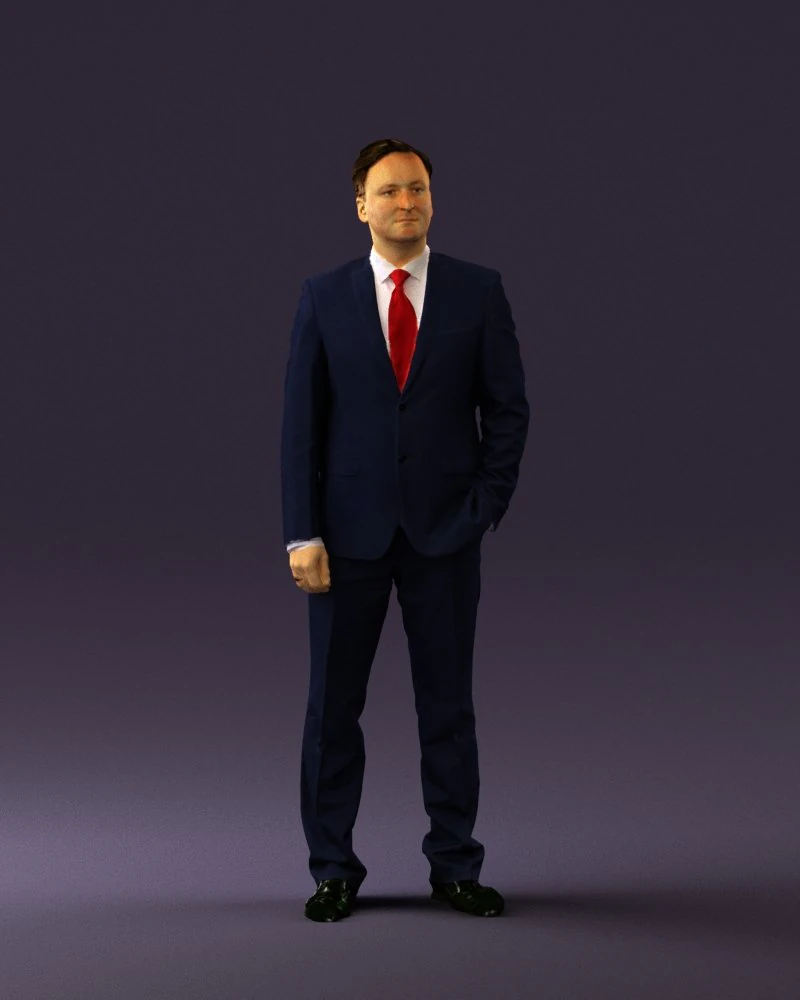 man in dark blue suit red tie 0548 3D Model .c4d .max .obj .3ds .fbx .stl .blend 