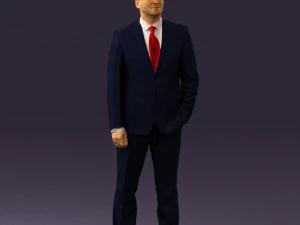 man in dark blue suit red tie 0548 3D Model