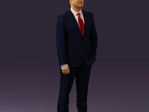man in dark blue suit red tie 0548 3D Model