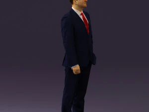 man in dark blue suit red tie 0548 3D Model