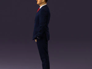 man in dark blue suit red tie 0548 3D Model