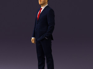 man in dark blue suit red tie 0548 3D Модель