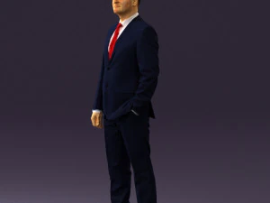 man in dark blue suit red tie 0548 3D Model