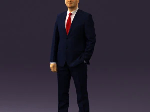 man in dark blue suit red tie 0548 3D Model