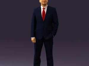 man in dark blue suit red tie 0548 3D Model