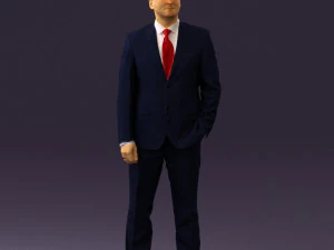man in dark blue suit red tie 0548 3D Model