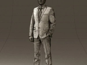man in dark blue suit red tie 0548 3D Model